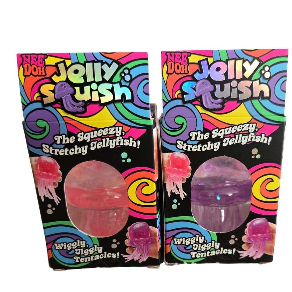 NeeDoh Jelly Squish Fidget Toy OS Pink Purple New 2 Pack Glitter Stretchy